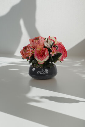  Siyah Saksıda Yapay Turuncu Şakayık Tanzimi 30 cm - 2