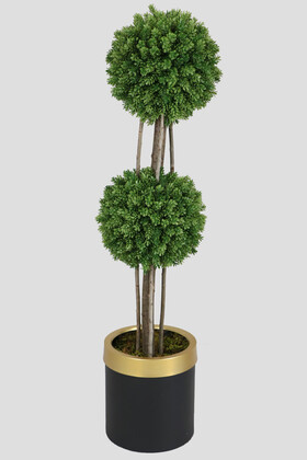 Metal Saksıda 2 Katlı Top Şimşir Çam Model 110 cm Yeşil - 1
