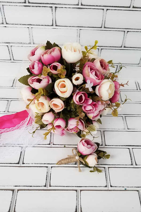 Samira Gelin Buketi Şakayık Güller Pastel Pembe 2li Set - Yapay Çiçek Deposu