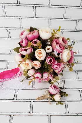 Samira Gelin Buketi Şakayık Güller Pastel Pembe 2li Set - 2