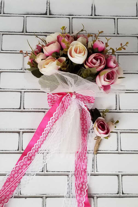Samira Gelin Buketi Şakayık Güller Pastel Pembe 2li Set - 4