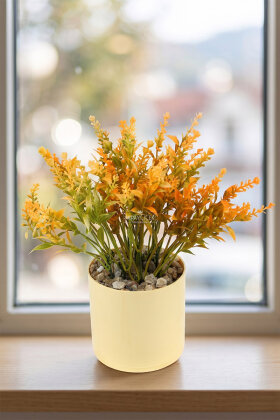 Sarı Saksıda Masaüstü Salvia Çiçeği Tanzimi 20 cm Turuncu - Yapay Çiçek Deposu