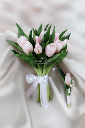 Sessiz Işıltı Premium Lale Gelin Buketi 2li Set - Yapay Çiçek Deposu