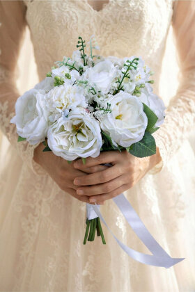 Sessiz Zerafet Gelin Buketi 2li Set - Yapay Çiçek Deposu