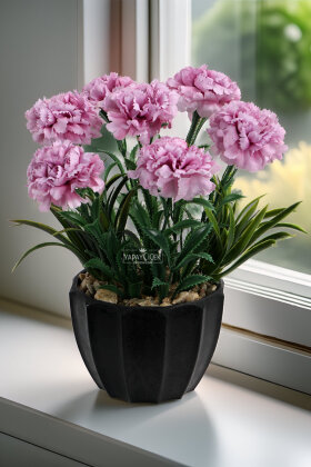 Siyah Saksıda Luna Karanfil Tanzim 25 cm Lila - Yapay Çiçek Deposu