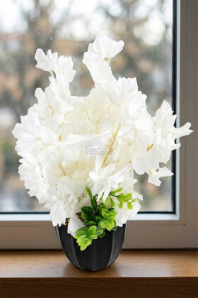 Siyah Saksıda Mini Sakura Ağacı Beyaz - Yapay Çiçek Deposu