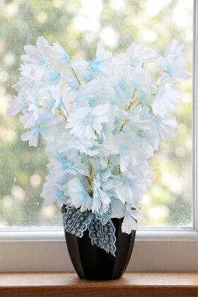 Siyah Saksıda Mini Sakura Ağacı Pastel Mavi - Yapay Çiçek Deposu