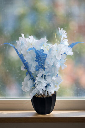 Siyah Saksıda Mini Sakura Ağacı Pastel Mavi - Yapay Çiçek Deposu