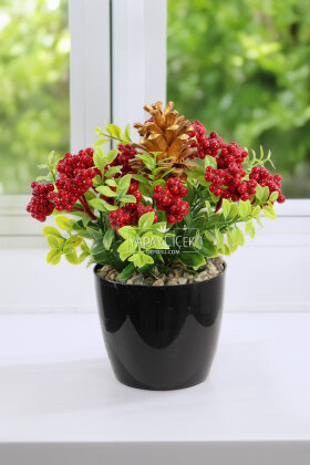 Siyah Saksılı Yapay Çam Kozalaklı Kokina 22 cm - Yapay Çiçek Deposu