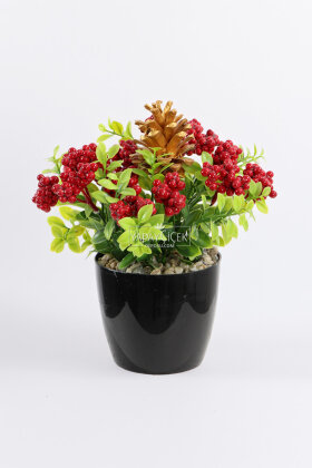 Siyah Saksılı Yapay Çam Kozalaklı Kokina 22 cm - 2