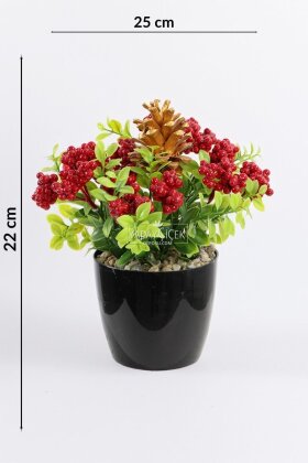 Siyah Saksılı Yapay Çam Kozalaklı Kokina 22 cm - 3