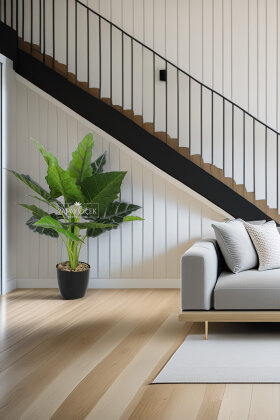 Siyah Saksılı Yapay Ağaç Küçük Fil Kulağı 75 cm Yeşil-Gri - Yapay Çiçek Deposu