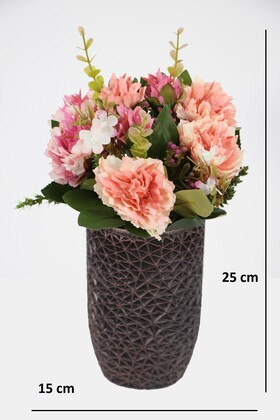 Lüx Beton Retro Tombul Vazoda Yapay Kasımpatı Tanzimi 25 cm Somon-Pembe - 2