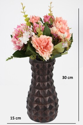 Lüx Beton Vintage Vazoda Yapay Kasımpatı Tanzimi 30 cm Somon-Pembe - 2