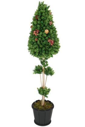 Ahşap Saksıda Yapay Çam Ağacı İthal Kozalaklı 115 cm - 1