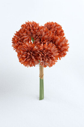 Yapay Çiçek Top Krizantem 7li Mini Kartopu Demeti 28 cm Taba-Kehribar - 3