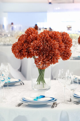 Yapay Çiçek Top Krizantem 7li Mini Kartopu Demeti 28 cm Taba-Kehribar - Yapay Çiçek Deposu