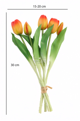 Gerçek Dokulu Lüx 5 Dallı Tulipa Lale Buketi Turuncu - 3