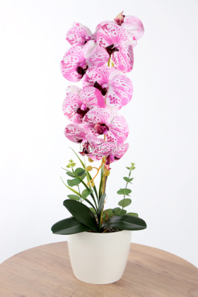 Saksıda Yapay Baskılı Islak Orkide 55 cm Fuşya-Beyaz - 2