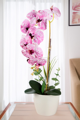Saksıda Yapay Baskılı Islak Orkide 55 cm Fuşya-Beyaz - 1