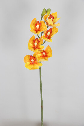 Yapay Islak Dokulu Premium Singapur Orkide Çiçeği 72 cm Turuncu - 2