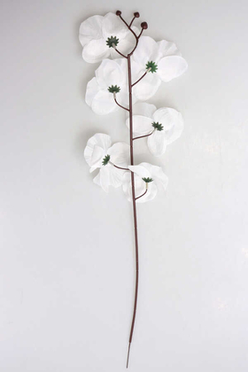 Ucuz Yapay Orkide Çiçeği Dalı 65 cm Beyaz - 3
