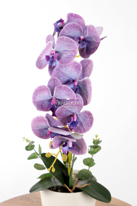 Saksıda Yapay Baskılı Islak Orkide 55 cm Mor - 2