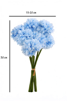 Yapay Çiçek Top Krizantem 7li Mini Kartopu Demeti 30 cm Açık Mavi - 3