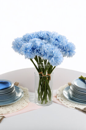 Yapay Çiçek Top Krizantem 7li Mini Kartopu Demeti 30 cm Açık Mavi - Yapay Çiçek Deposu