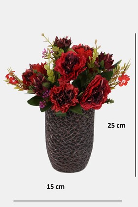 Lüx Beton Retro Tombul Vazoda Yapay Kasımpatı Tanzimi 25 cm Bordo - 2