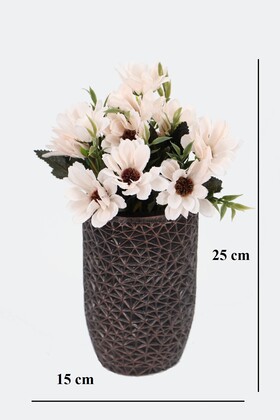 Lüx Beton Retro Tombul Vazoda Yapay Papatya Dekoru 25 cm Krem - 2