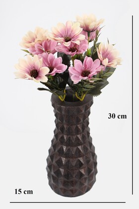 Lüx Beton Vintage Vazoda Yapay Papatya Dekoru 30 cm Krem-Mor - 2