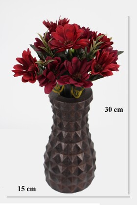 Lüx Beton Vintage Vazoda Yapay Papatya Dekoru 30 cm Bordo - 2