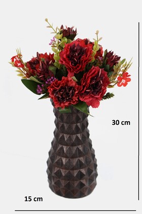 Lüx Beton Vintage Vazoda Yapay Kasımpatı Tanzimi 30 cm Bordo - 2