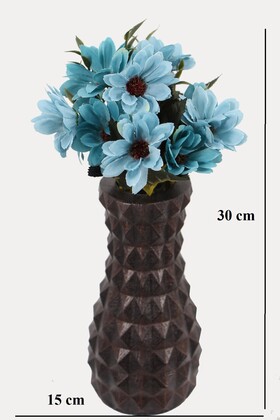 Lüx Beton Vintage Vazoda Yapay Papatya Dekoru 30 cm Mavi - 2