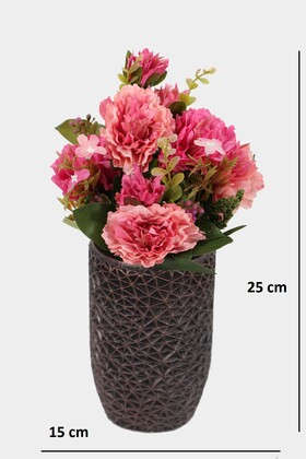 Lüx Beton Retro Tombul Vazoda Yapay Kasımpatı Tanzimi 25 cm Koyu Pembe - 2