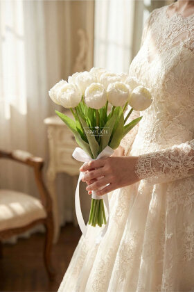 Yalın Sevda Şakayık Gelin Buketi 2li Set - Yapay Çiçek Deposu