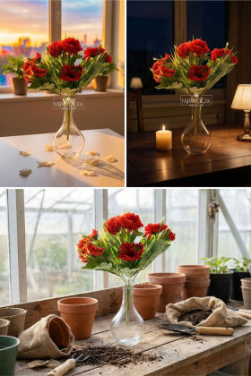 Yapay Çiçek 10'lu Gerbera Demeti 30 cm Kırmızı - 2