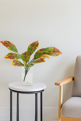 Yapay Bitki 12 Yapraklı Kraton Bitkisi 45 cm Yeşil - Turuncu - Yapay Çiçek Deposu
