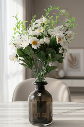 Yapay 18 Dal İri Papatya Demeti 50 cm Beyaz - Yapay Çiçek Deposu