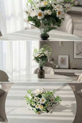 Yapay 18 Dal İri Papatya Demeti 50 cm Beyaz - 2