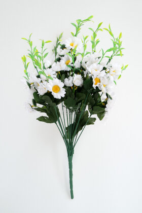 Yapay 18 Dal İri Papatya Demeti 50 cm Beyaz - 3