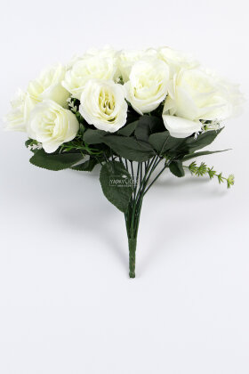 Yapay Çiçek 18'li Kıtır Yeşillikli Gül Demeti 37 cm Krem - 2