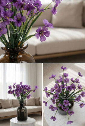 Yapay Çiçek 18'li Sienna Çiçeği Demeti 30 cm Mor - 2