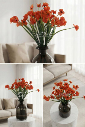 Yapay Çiçek 18'li Sienna Çiçeği Demeti 30 cm Turuncu - 2