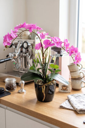 Saksıda 2'li Yapay Islak Baskılı Bahar Enerjisi Orkide Tanzimi 40 cm Fuşya - Yapay Çiçek Deposu