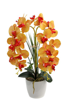 Saksıda 2'li Yapay Islak Baskılı Orkide Tanzimi 55 cm Turuncu Çizgili - 2