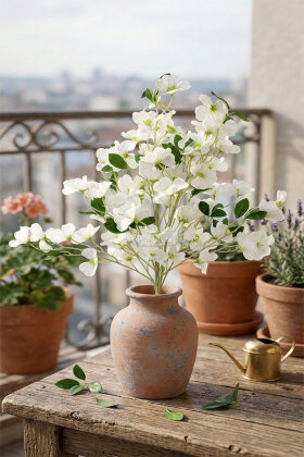 Yapay Çiçek 3 Dallı İri Nar Çiçeği Dalı 100 cm Beyaz - 2