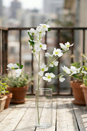 Yapay Çiçek 3 Dallı İri Nar Çiçeği Dalı 100 cm Beyaz - 3