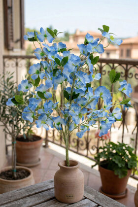 Yapay Çiçek 3 Dallı İri Nar Çiçeği Dalı 100 cm Mavi - 2